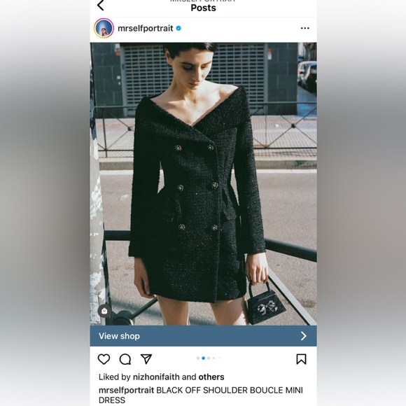 Self Portrait Black Off Shoulder Boucle Mini Dress - Picture 2 of 4